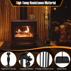 Tangkula 5 Piece Fireplace Tool Set Wrought Iron Indoor Fireplace Set And Holder Black -Tangkula GUEST a57b3f4f 1a7b 465b 8728 0d9f245d32f9