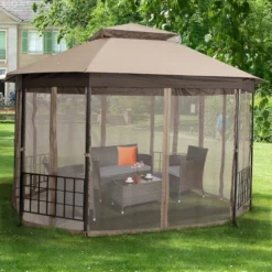 Tangkula 27 10' X 12' Octagonal Canopy Tent Patio Gazebo Canopy Shelter W/ Mosquito Netting