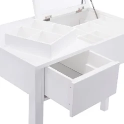 Tangkula 2 Drawers Make-up Mirror Set Vanity Dressing Table Flip-type Desktop With Stool -Tangkula GUEST a5bd7c99 8f8b 428c aa08 68b341078334