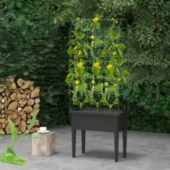 Tangkula Raised Garden Bed With Trellis Self-Watering Planter Bed With Water Level Observer Drainage Holes Climbing Net & Detachable Legs -Tangkula GUEST a61edf84 5ae1 4b4f 8fa7 3b56cdf6e415
