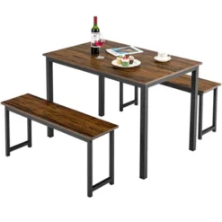 Tangkula 3pcs Dining Table Set For 4 Modern Industrial Counter Height Kitchen Table Set With 2 Benches For Dining Room Natural/Brown -Tangkula GUEST a65648e8 eb41 4201 92df ddea4b1733bb