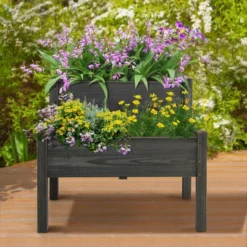 Tangkula 2 Tier Wooden Raised Garden Bed Elevated Planter Box W/ Legs Drain Holes