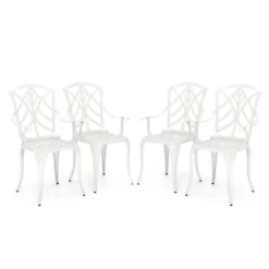 Tangkula Set Of 4 Cast Aluminum Dining Chairs Outdoor Bistro Chairs W/ Curved Back & Armrests All-Weather Dining Chairs Aluminum Outdoor Furniture -Tangkula GUEST a6a28a4c 5f62 4d6b 991e 5e4348232907