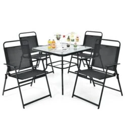 Tangkula 6-Piece Patio Dinning Sets Garden Table Set Outdoor Folding Chairs & Glass Table Set W/ Umbrella Grey 19 Tangkula 6-Piece Patio Dinning Sets Garden Table Set Outdoor Folding Chairs & Glass Table Set W/ Umbrella Grey -Tangkula GUEST a6b93a14 8fcd 41ca 9739 8ca3fa75fa5c