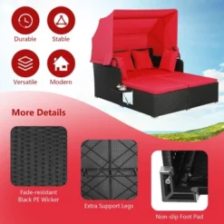 Tangkula Patio Hand-Woven PE Wicker Daybed Outdoor Loveseat Sofa Set W/ Red Cushions -Tangkula GUEST a6ebc10a b130 472e a431 799897c65740