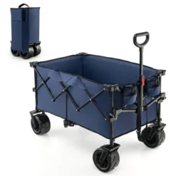 Tangkula Collapsible Folding Outdoor Utility Wagon With Cover Bag Outdoor Camping Garden Cart With Telescoping Handle Black/Blue -Tangkula GUEST a78b0a46 0221 46ea bc4e 920b984a50a8