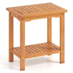 Tangkula Outdoor Acacia Wood Side Table 2-Tier Patio End Table W/ Slatted Tabletop -Tangkula GUEST a7922d17 aedf 4869 b842 975c8611841e