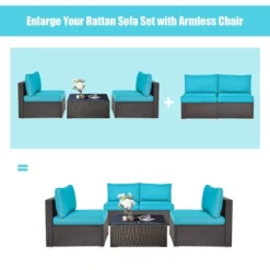 Tangkula 2PCS Patio Wicker Rattan Sectional Armless Chair Sofa W/ Turquoise Cushion -Tangkula GUEST a7d08da0 1164 4b86 974f bba53f11f139