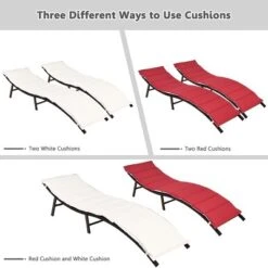Tangkula 2PCS Outdoor Patio Rattan Wicker Lounge Chair Chaise Folding W/ Reversible Cushions Red & White -Tangkula GUEST a87e1296 d8ee 4349 a860 f3cf5924cd0e