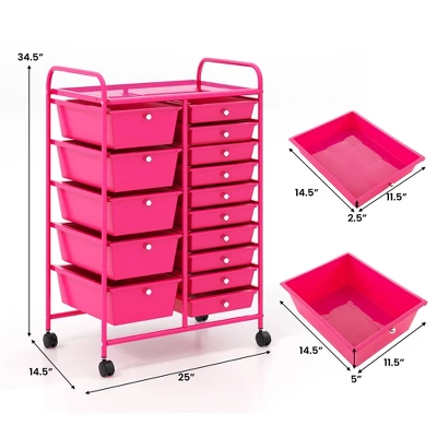 Tangkula 15 Drawer Rolling Storage Cart Opaque Multicolor Drawers Home Organizer Mixed Hot Pink 10 Tangkula 15 Drawer Rolling Storage Cart Opaque Multicolor Drawers Home Organizer Mixed Hot Pink - Image 8