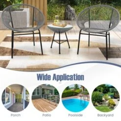 Tangkula 3 Pieces Acapulco Chair Set Wicker Conversation Bistro Set W/ Tempered Glass Table -Tangkula GUEST a8b91f67 84b6 4cc7 8ecf 2488747d65b6