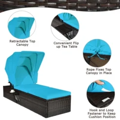 Tangkula Rattan Patio Chaise Lounge Chair W/ Adjustable Canopy Turquoise Cushion -Tangkula GUEST a8d1feb4 d7e5 4a51 a5d9 eea70072b1e9