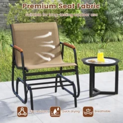Tangkula Patio Glider Chair Set Of 2 W/ Curved Teak Armrests & Breathable Fabric Seat -Tangkula GUEST a8f4ca9b 2f43 4bb0 86dc bb95446007ad