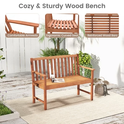 Tangkula Patio Wood Bench 2-Seat Outdoor Bench W/ Cozy Armrests & Backrest 8 Tangkula Patio Wood Bench 2-Seat Outdoor Bench W/ Cozy Armrests & Backrest - Image 6