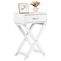 Tangkula Modern Versatile Nightstand X-shape Wooden End Table With Drawer Accent Side Table For Bedroom Black/White -Tangkula GUEST a9667e63 69a6 4807 90ca 90e2ac8041b4