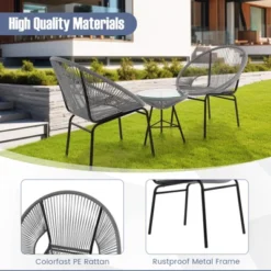 Tangkula 3 Pieces Acapulco Chair Set Wicker Conversation Bistro Set W/ Tempered Glass Table -Tangkula GUEST a9739c70 7ce0 42f8 9b23 e8e67cfec486