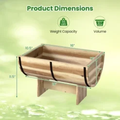 Tangkula 1/2 Pack Rustic Half Barrel Planters Wooden Flower Boxes With Acacia Wood Frame -Tangkula GUEST a9788ee2 f8ec 4226 9bb5 2109d13f5b28