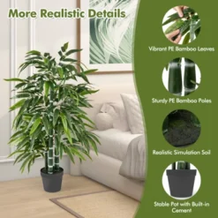 Tangkula 50" Tall Artificial Potted Tree W/3 PE Bamboo Trunk Flush Leaves Realistic Soil -Tangkula GUEST a987b38e c7b0 491c 879c b2b5a3058db8