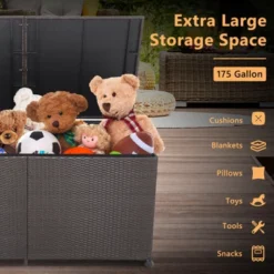 Tangkula 175 Gallon Deck Storage Box Outdoor Mix Brown Wicker Storage Bin W/ Zippered Liner & 2 Universal Wheels Safe Pneumatic Rod 15 Tangkula 175 Gallon Deck Storage Box Outdoor Mix Brown Wicker Storage Bin W/ Zippered Liner & 2 Universal Wheels Safe Pneumatic Rod -Tangkula GUEST a9b365ee fda4 4586 9fb5 3fbf0de4de80