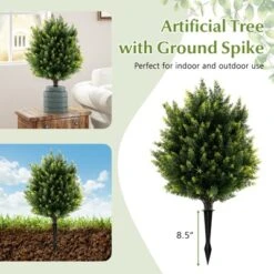 Tangkula 2 Pack 24" Artificial Cypress Topiary Ball Tree Set W/Ground Spike Decoration -Tangkula GUEST a9c16961 538f 4e6c b203 b55c2ba784b3