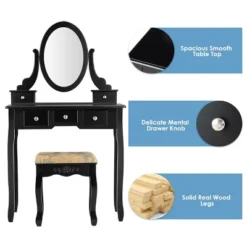 Tangkula Vanity Table Set W/ 360° Rotating Oval Mirror & Drawers Black/White -Tangkula GUEST a9e4a3b8 1318 49f8 ad0f 231941a3f11a