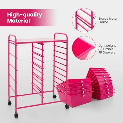 Tangkula 15 Drawer Rolling Storage Cart Opaque Multicolor Drawers Home Organizer Mixed Hot Pink 6 Tangkula 15 Drawer Rolling Storage Cart Opaque Multicolor Drawers Home Organizer Mixed Hot Pink - Image 4