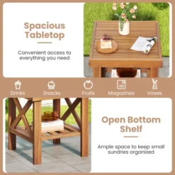 Tangkula 2PCS Outdoor Side Table Acacia Wood Adirondack Table W/ Storage Shelf Natural -Tangkula GUEST aa312e9f 9301 48c7 af8b 61af457a2aba 1