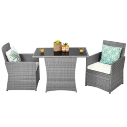 Tangkula 3PCS Patio Rattan Furniture Set Outdoor Wicker Table & Chair Set W/Cushions White/Red/Gray/Turquoise/Navy -Tangkula GUEST aa45e079 d1ad 4ffa 9b49 6c943186b365