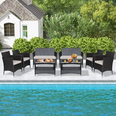 Tangkula 8PCS Outdoor Sofa Set Patio Rattan Wicker Conversation Set W/ Coffee Table 3 Tangkula 8PCS Outdoor Sofa Set Patio Rattan Wicker Conversation Set W/ Coffee Table