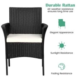 Tangkula Outdoor 2 PCS Rattan Dining Chair Patio Cushioned Arm Chair W/Zipper Black -Tangkula GUEST aa886cba e9fa 4f8c 922d cfeaf459c245