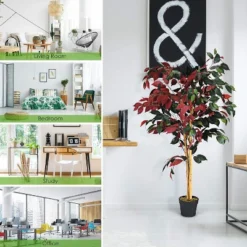 Tangkula Artificial Capensia Bush Home Decoration 4 Feet Red Green Leaves -Tangkula GUEST aaccf23e d0a5 457a 9967 193c67d7eaab