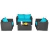 Tangkula 4PC Patio Rattan Wicker Conversation Furniture Set Sectional Sofa & Coffee Table
