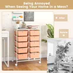 Tangkula 10 Drawers Rolling Cart Classroom Organizers Storage Cart With Wheels For Office Home School Supplies Tool Craft Art Paper Peach Fuzz -Tangkula GUEST aae61011 4729 4fd0 ad7c 0b0e0728fdb9