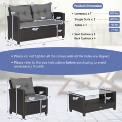 Tangkula Set Of 8 Outdoor Rattan Furniture Set PE Wicker Sectional Sofa With Loveseat Chair & Glass Table Patio Cushioned Conversation Sets Gray -Tangkula GUEST aae8ec87 92af 400f ab0f 685107114bd5