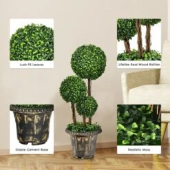 Tangkula 30” Artificial Topiary Three Ball Tree Decorative Trees Fake Greenery Plants Indoor&Outdoor -Tangkula GUEST aafa1858 9457 43de a0ac 83610712018a