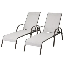 Tangkula 2 PCS Outdoor Chaise Lounge Chair Adjustable Reclining Bed With Backrest& Armrest Gray -Tangkula GUEST ab083be6 3743 4818 81ff ad4736e9a361