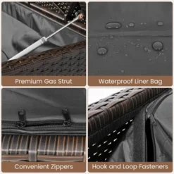 Tangkula Outdoor Storage Bench W/Cushion Backrest & Acacia Wood Armrests Hidden Storage -Tangkula GUEST ab169d2f b412 40a4 8183 9c93287517b4