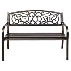 Tangkula Antique Metal Garden Bench Patio Park Outdoor W/ Armrest Welcome Pattern -Tangkula GUEST ab4754dd 710b 4246 93ec 26c8d8adf007