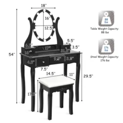 Tangkula Vanity Table Makeup Dresser Desk W/LED Light Drawers & Stool Black/Brown/White -Tangkula GUEST ab6bd947 d0cc 4cad a6fd 71d0394953d9