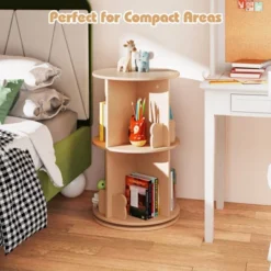 Tangkula Kids Rotating Bookshelf Round Spinning Corner Bookcase W/Bear Baffles Coffee -Tangkula GUEST ab7929df 38a1 4922 ac03 3482739b402b