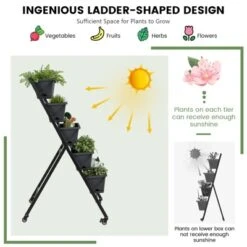 Tangkula 5-Layer Vertical Raised Garden Bed With Wheels Drainage Holes Freestanding Planter With Container Boxes Black -Tangkula GUEST ab7fd077 b288 4ff1 bf6c 2491f8c2e6d0
