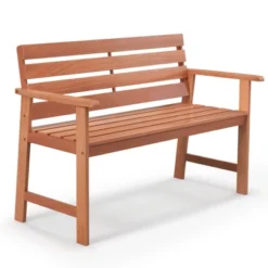 Tangkula Hardwood Patio Bench Wood 2-Seat Chair W/ Slatted Seat & Inclined Backrest Ergonomic Patio -Tangkula GUEST ab89eac5 762d 45f3 a3e6 6434d96e82d6