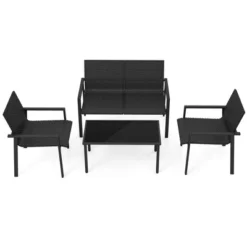 Tangkula 4 PCS Patio Furniture Set Heavy Duty Galvanized Metal Frame Wicker Table Black -Tangkula GUEST ab961927 79a8 4266 94dc e810600d5fb6