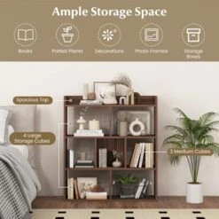 Tangkula 2pcs 7 Cubes Open-back Bookshelf Home Storage Display Shelf Horizontal Wooden Bookcase Free-standing Storage Unit With Anti-Toppling Devices Floor Organizer Rack For Bedroom Study Living Room Walnut / White -Tangkula GUEST ab990d77 cf6e 49b2 acd7 31a525d0e4de