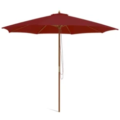 Tangkula 10FT Wooden Market Table Umbrella Pulley Sunshade Canopy W/8 Bamboo Ribs -Tangkula GUEST ab9f20db ebee 4c25 a367 7049c43a2bdf