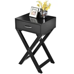 Tangkula Modern Versatile Nightstand X-shape Wooden End Table With Drawer Accent Side Table For Bedroom Black/White -Tangkula GUEST aba42ab5 a101 4dae a098 588ce65ae9f1