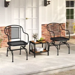 Tangkula Patio Rocking Chairs Set Of 4 W/ Metal Mesh Backrest & Seat Armrests Gentle -Tangkula GUEST abbf1932 5214 44ac 861e 71275368c773