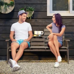 Tangkula Outdoor Fir Wood Bench W/ Foldable Middle Table W/ Backrest & Armrests -Tangkula GUEST abc04945 e146 428f a018 6e74e672f9f6