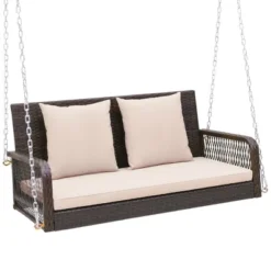 Tangkula Wicker Outdoor Porch Swing 800 LBS Capacity Outdoor Swing Bench W/ Hanging Chains -Tangkula GUEST abd6c3b2 c875 422f b64f 70525bc94939