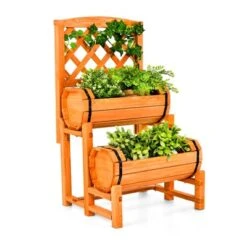 Tangkula 2-Tier Raised Garden Bed With Trellis Wooden Planter Container With 2 Planter Boxes For Climbing Plants Flower Herb Growing -Tangkula GUEST abff0c41 081d 4931 bee5 6dd5ba6df562